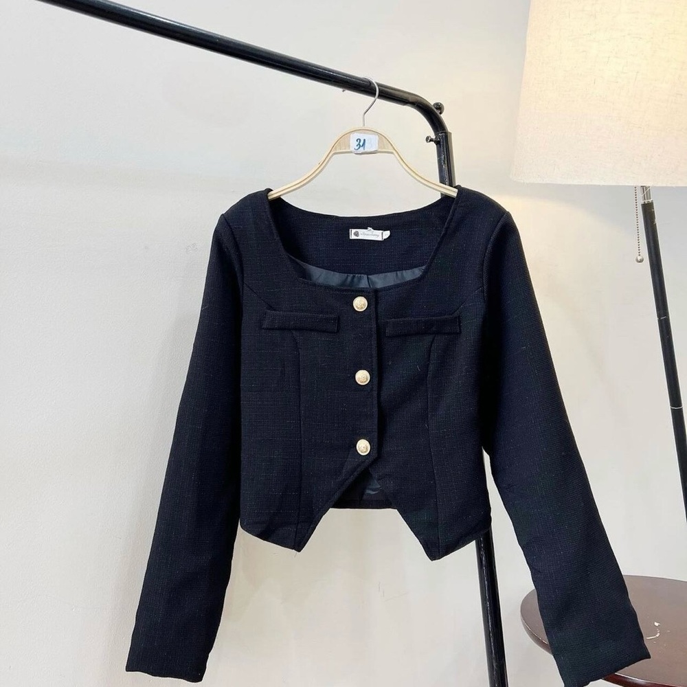 Chic Black Women's Vest with Gold Buttons